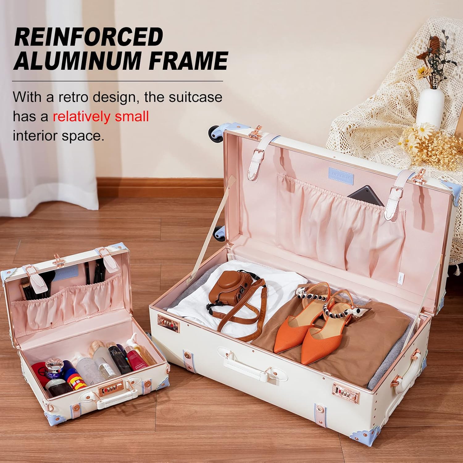 2-Piece Vintage-Inspired Luggage Set with Spinner Wheels and Protective Cover