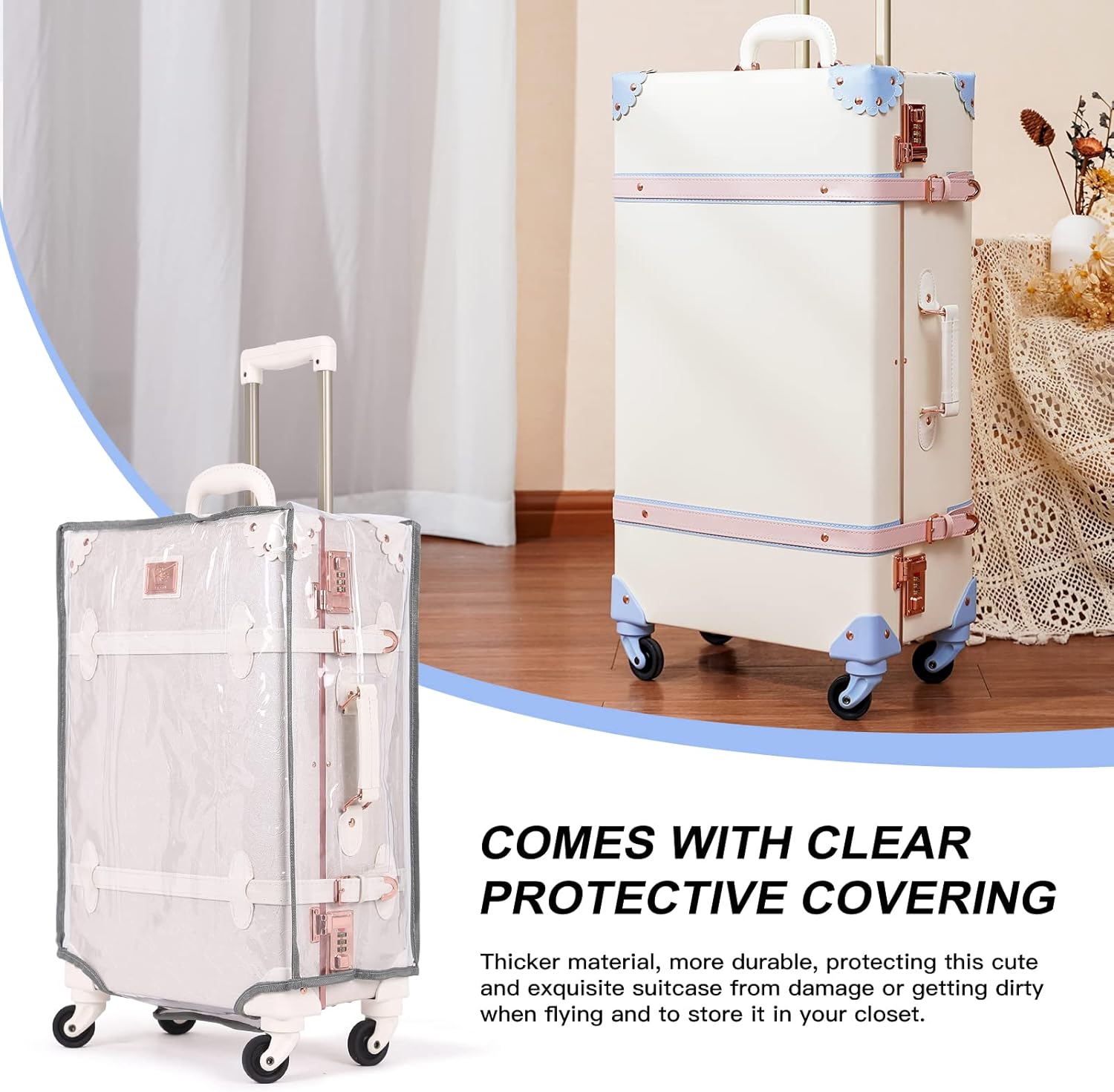 2-Piece Vintage-Inspired Luggage Set with Spinner Wheels and Protective Cover