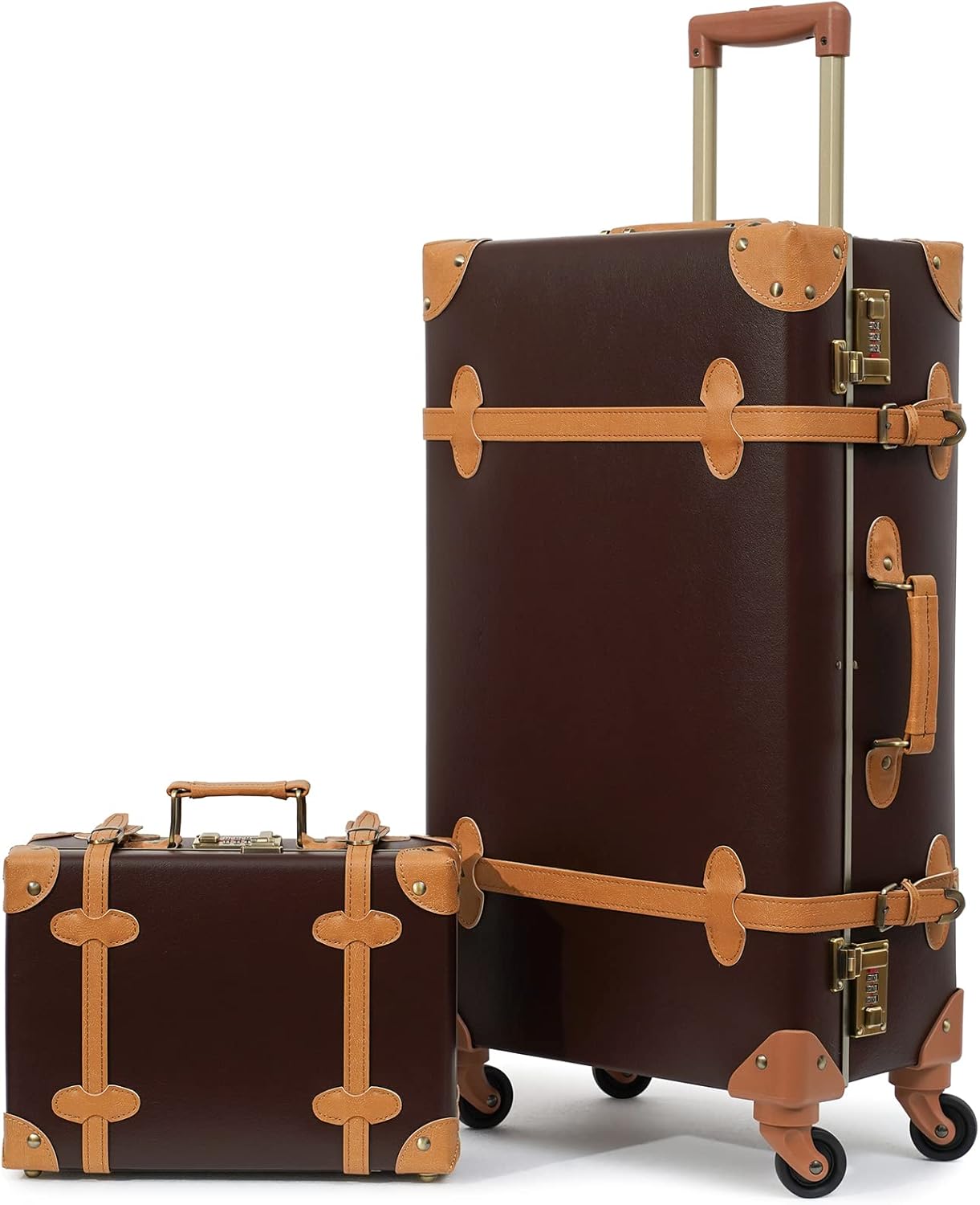2-Piece Vintage-Inspired Luggage Set with Spinner Wheels and Protective Cover