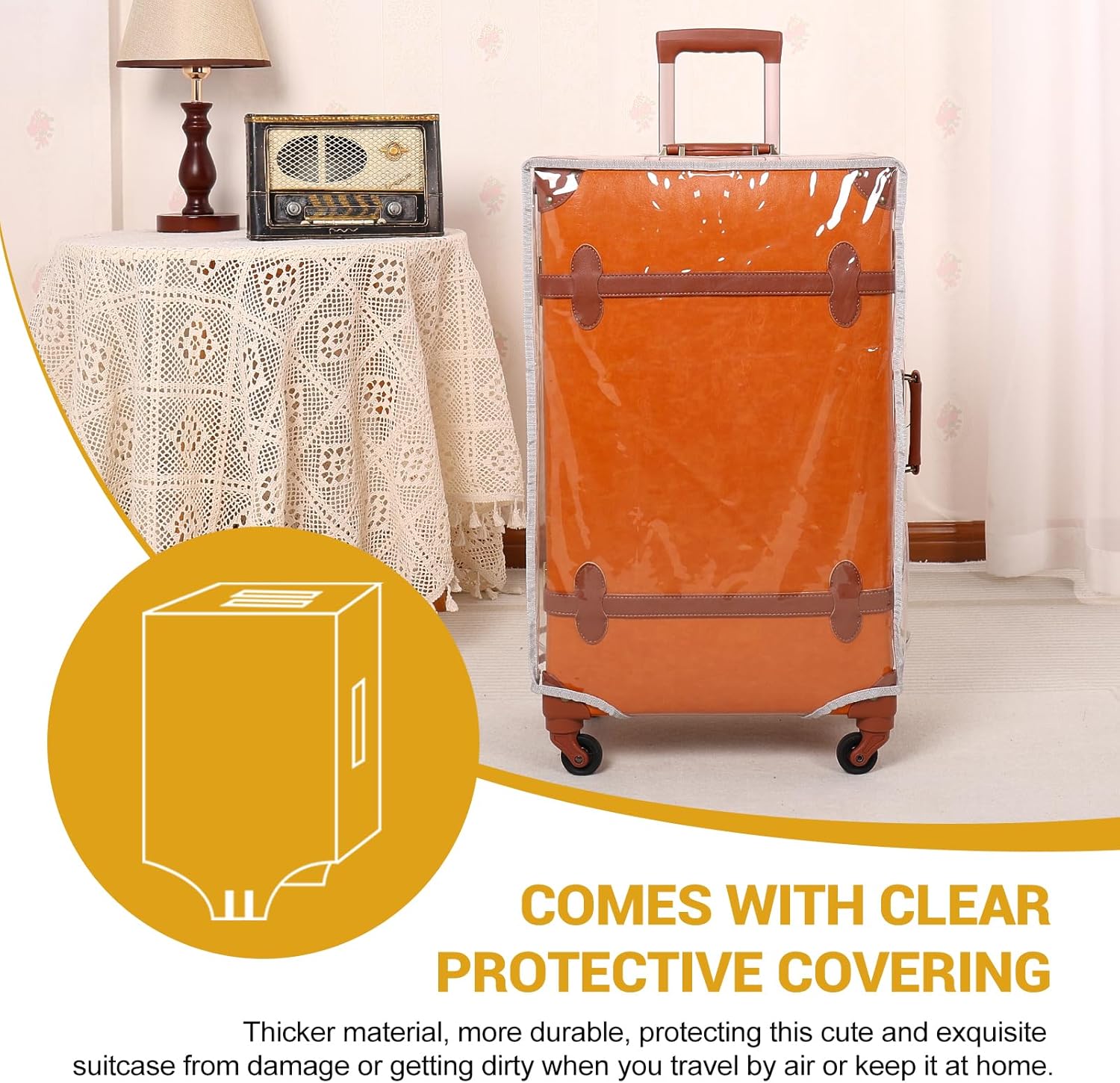 2-Piece Vintage-Inspired Luggage Set with Spinner Wheels and Protective Cover
