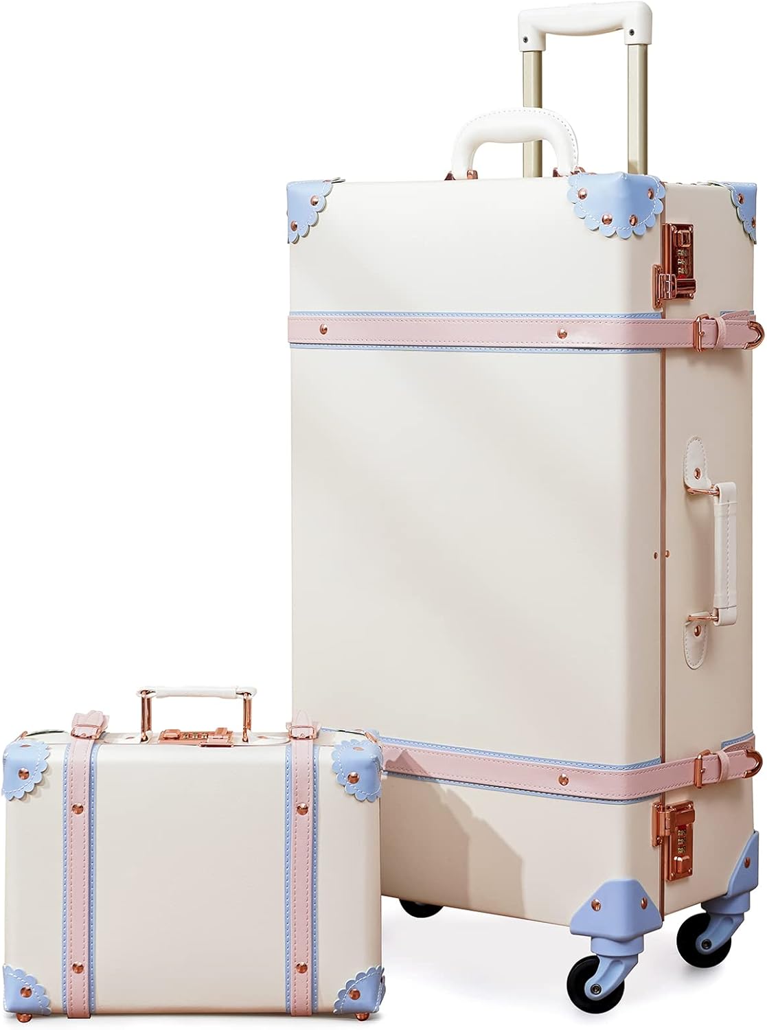 2-Piece Vintage-Inspired Luggage Set with Spinner Wheels and Protective Cover