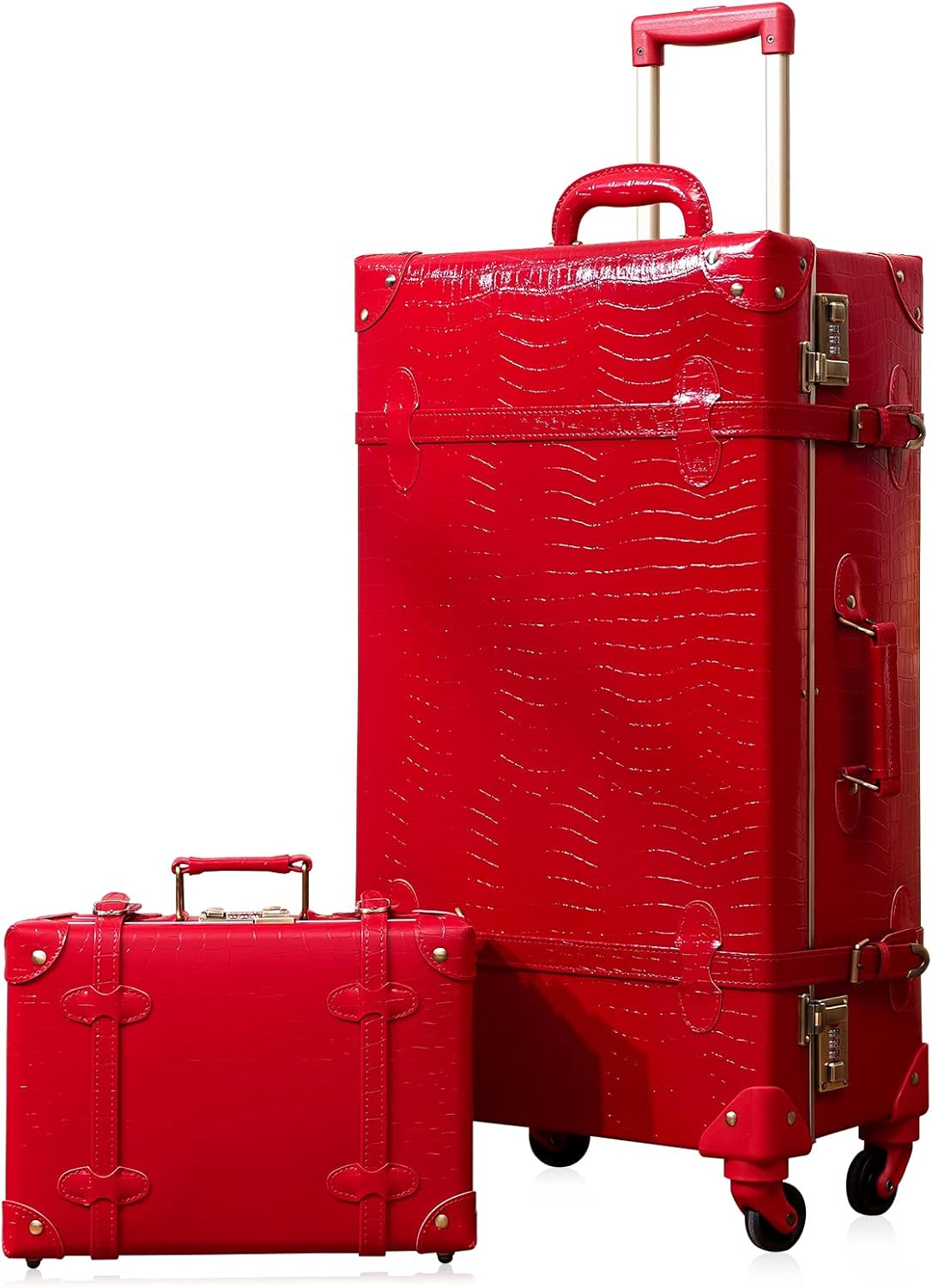 2-Piece Vintage-Inspired Luggage Set with Spinner Wheels and Protective Cover