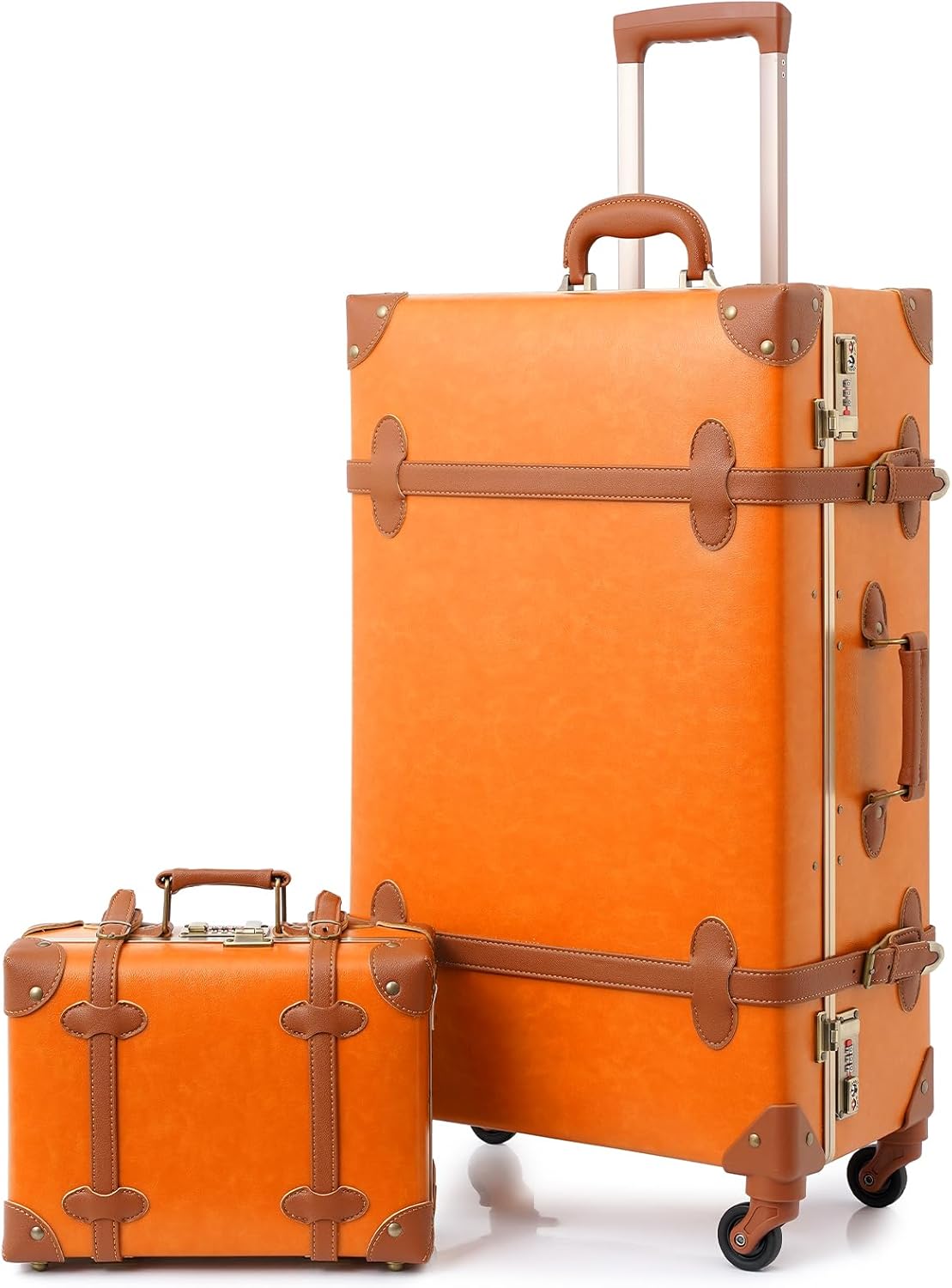 2-Piece Vintage-Inspired Luggage Set with Spinner Wheels and Protective Cover