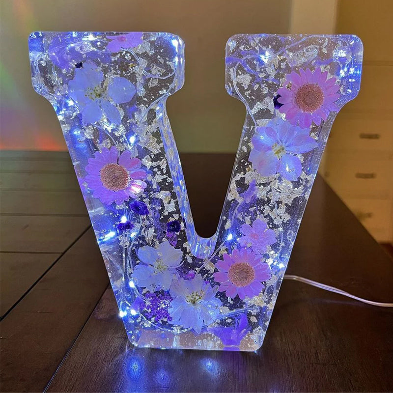 LumiFlair Floral Initial Night Lamp | Custom Resin Letter Light with Soft LED Glow