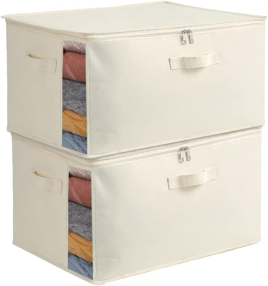 Canvas Clothes Storage Organiser – Double Zip Bag with Handles and Viewing Window