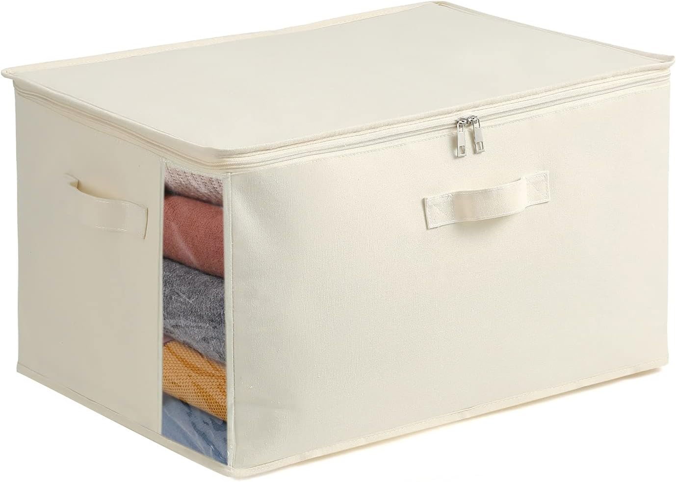 Canvas Clothes Storage Organiser – Double Zip Bag with Handles and Viewing Window