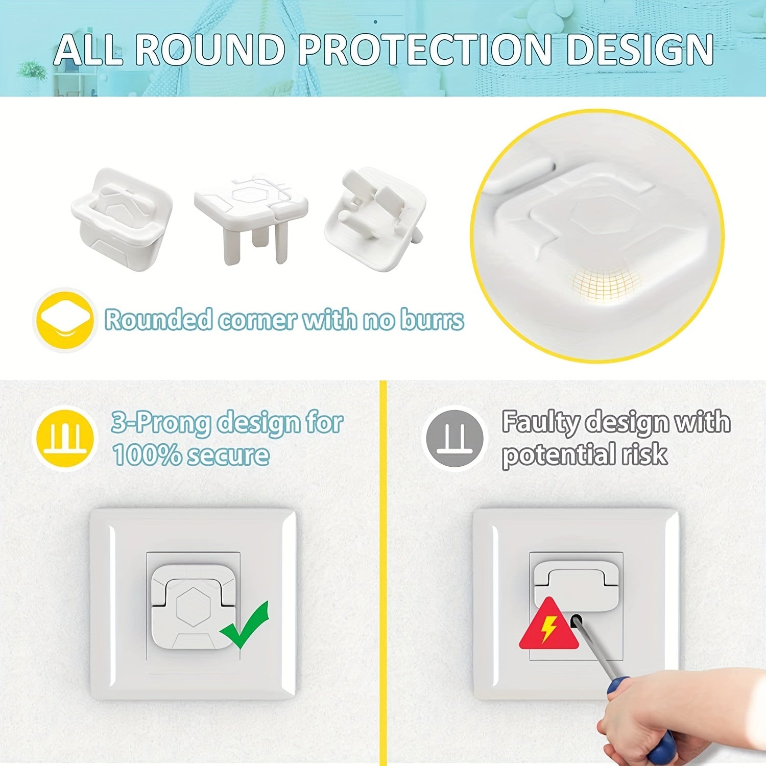 Child Safety Socket Protectors - Concealed Handle | 12 Pieces