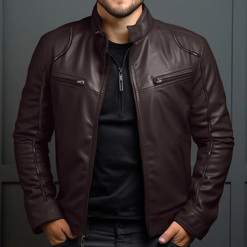 Vintage Leather Men's Jacket | Stylish with Zip and Pockets