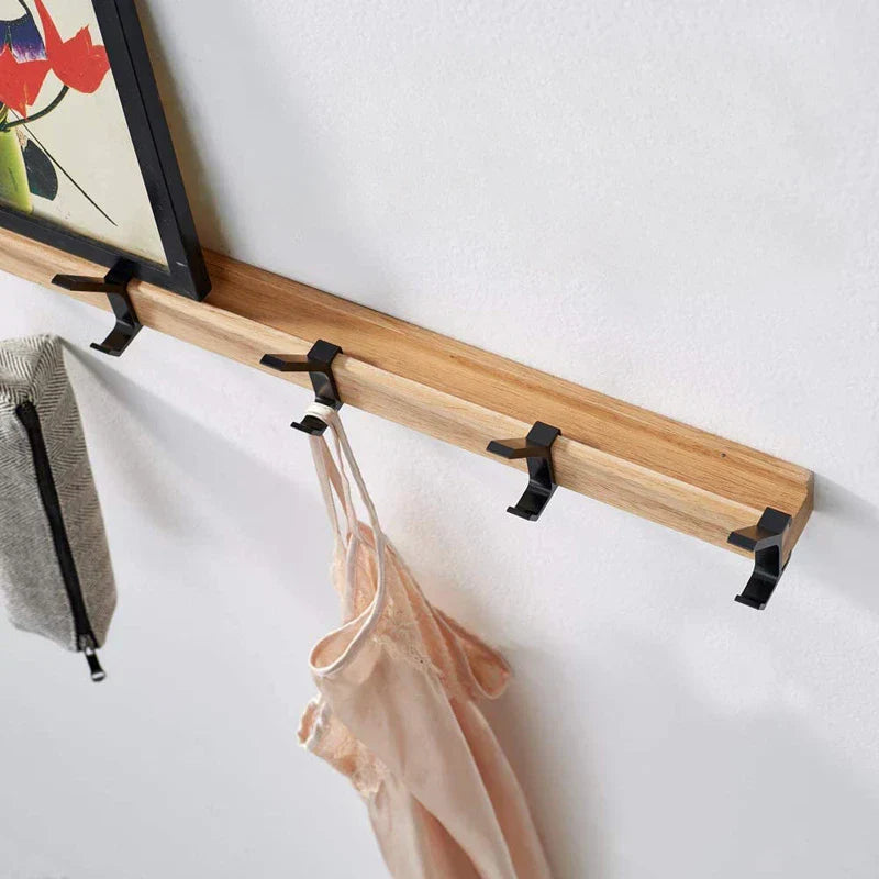 Wall Coat Rack - Movable Hooks - Black - Wood and Aluminium