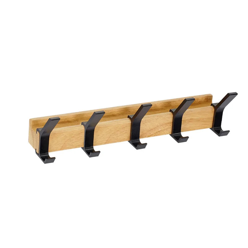 Wall Coat Rack - Movable Hooks - Black - Wood and Aluminium