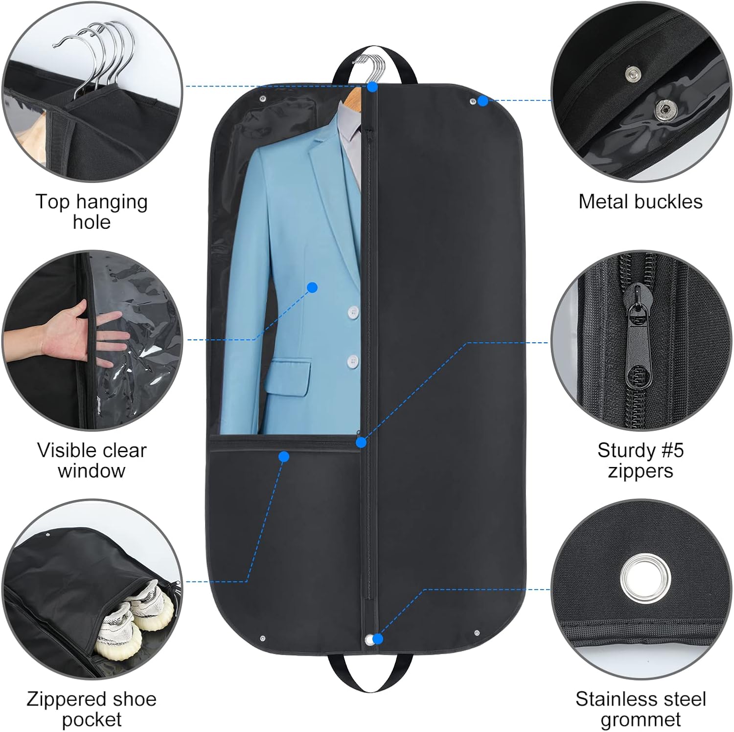 Waterproof Oxford Garment Bag – 109.2cm Suit Cover with Side Pleat and Pockets (Buy 1, Get 1 FREE)