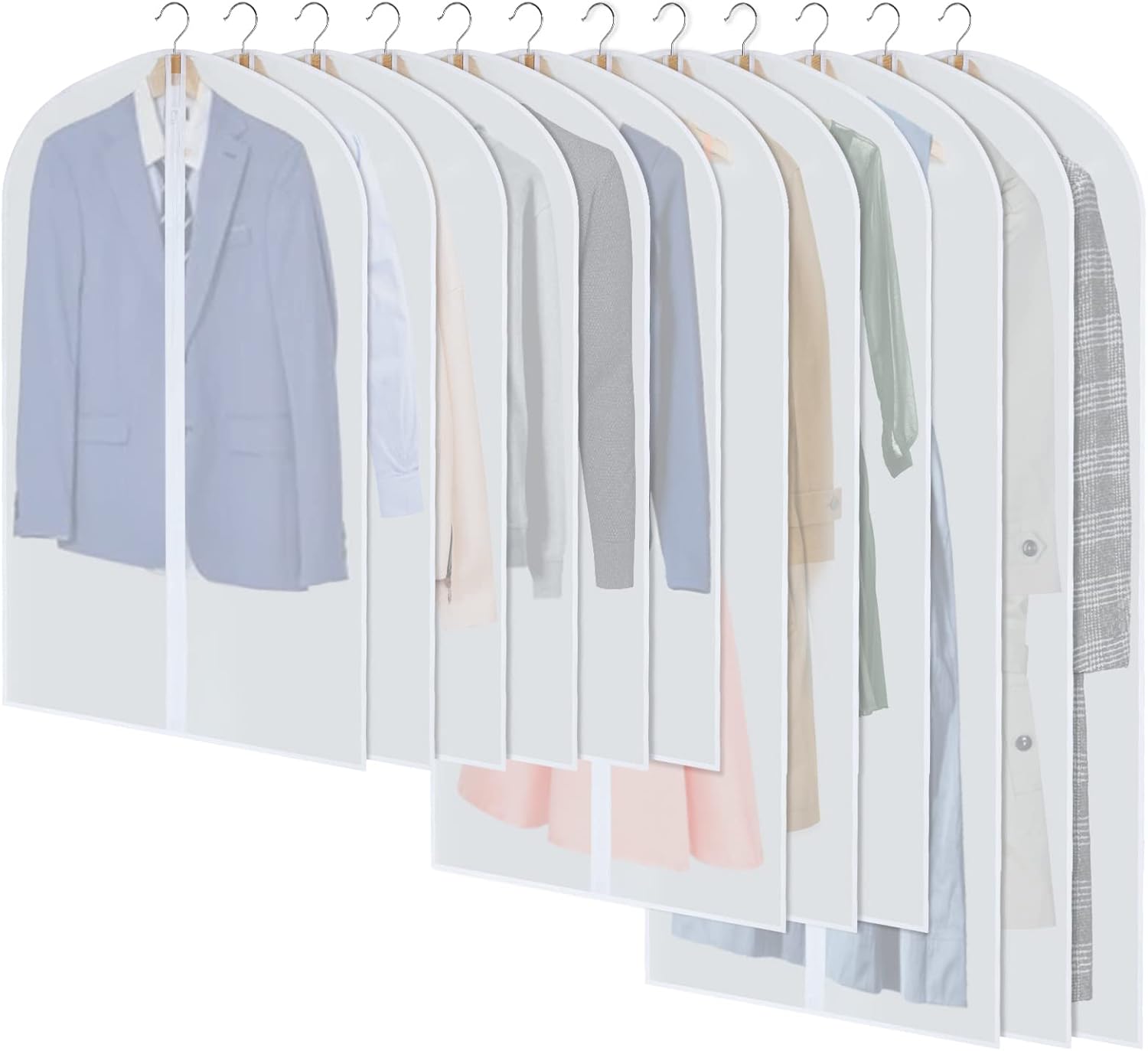 PEVA Garment Bag Set – 12-Pack Hanging Garment Covers in 3 Sizes (Buy 1, Get 1 FREE)