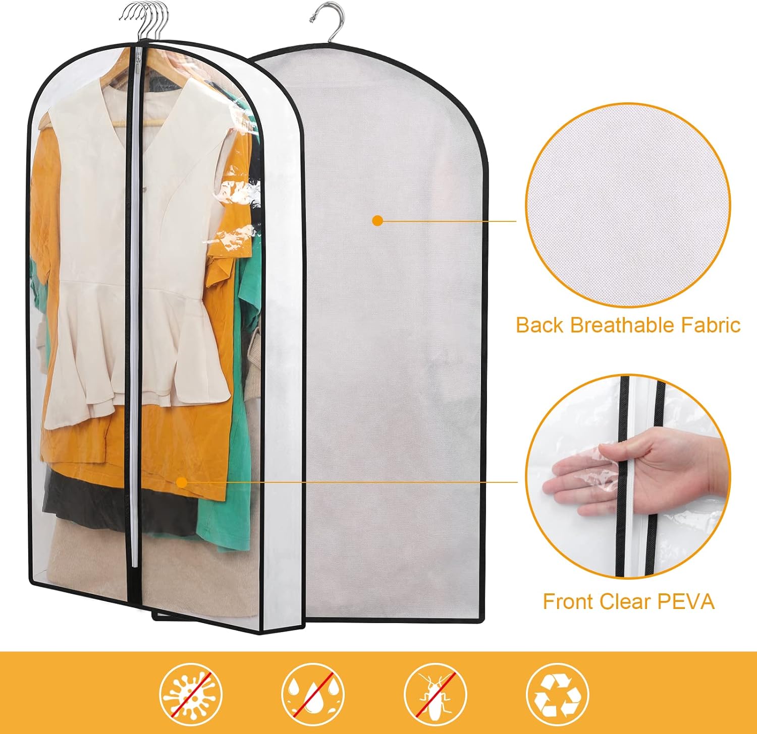 PEVA Garment Bag Set – 12-Pack Hanging Garment Covers in 3 Sizes (Buy 1, Get 1 FREE)