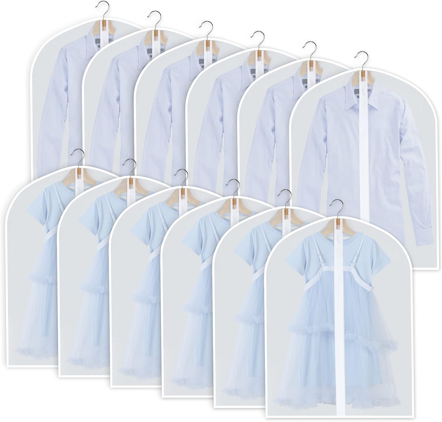 PEVA Garment Bag Set – 12-Pack Hanging Garment Covers in 3 Sizes (Buy 1, Get 1 FREE)