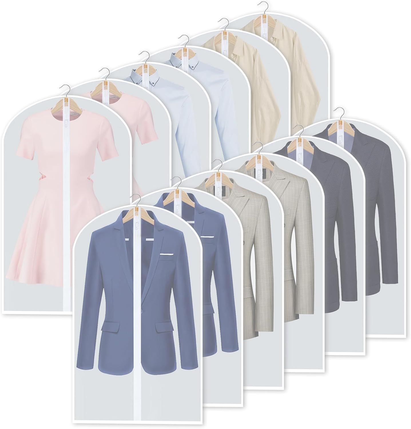 PEVA Garment Bag Set – 12-Pack Hanging Garment Covers in 3 Sizes (Buy 1, Get 1 FREE)