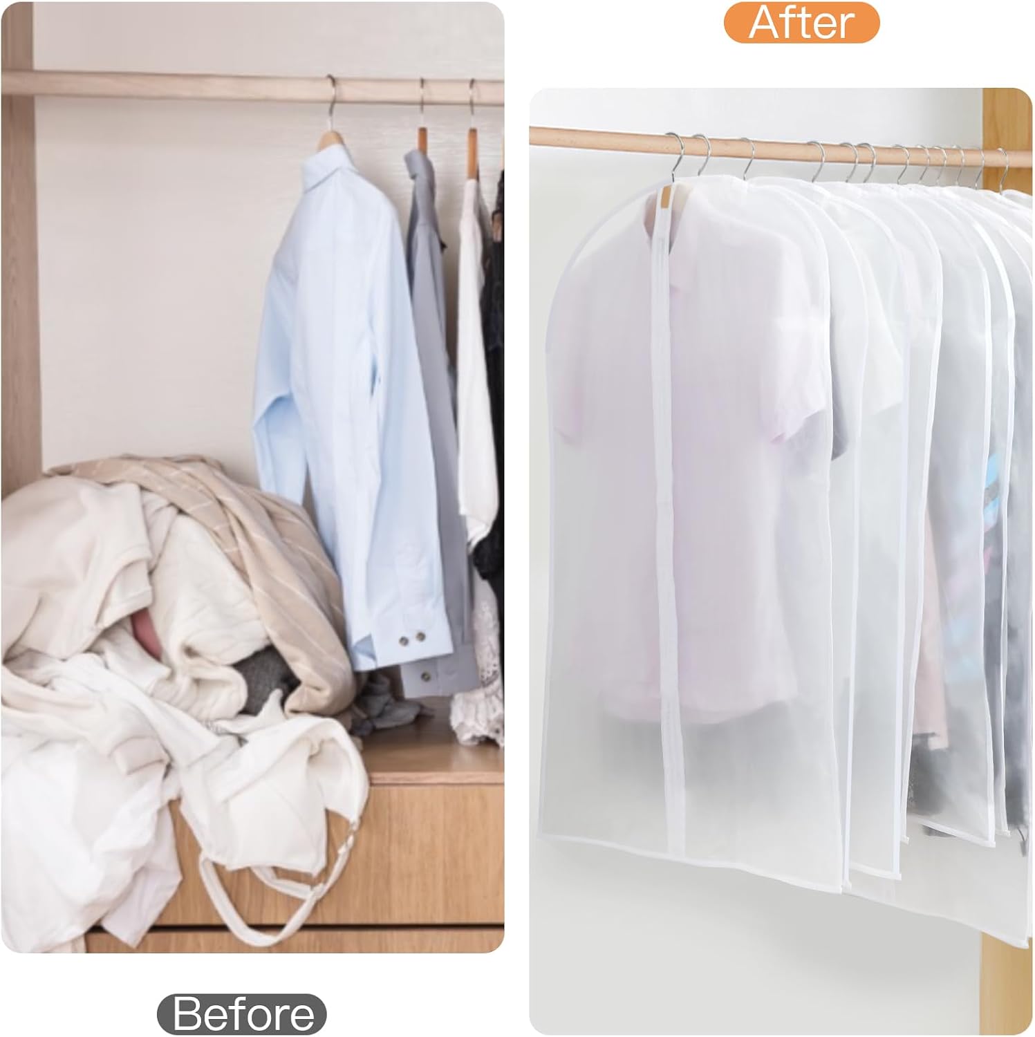 PEVA Garment Bag Set – 12-Pack Hanging Garment Covers in 3 Sizes (Buy 1, Get 1 FREE)