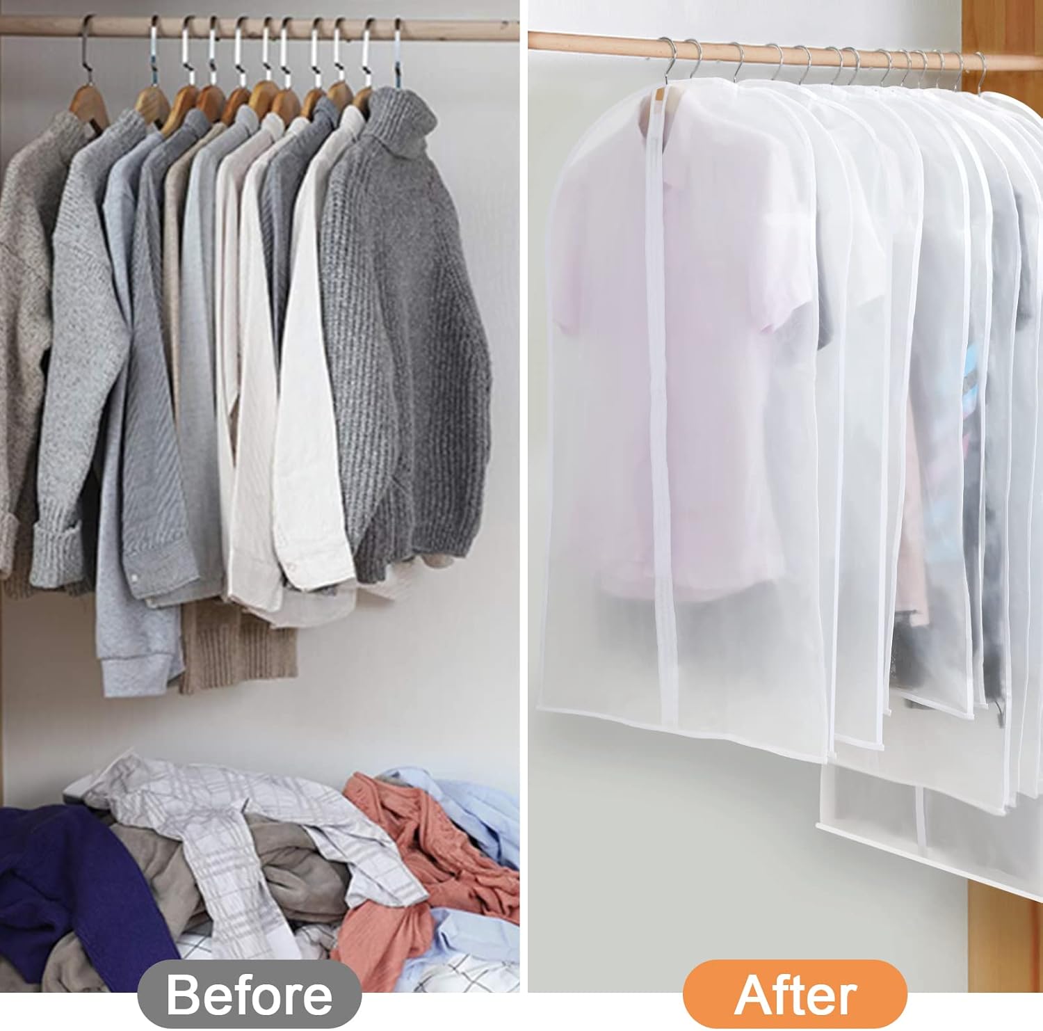 PEVA Garment Bag Set – 12-Pack Hanging Garment Covers in 3 Sizes (Buy 1, Get 1 FREE)