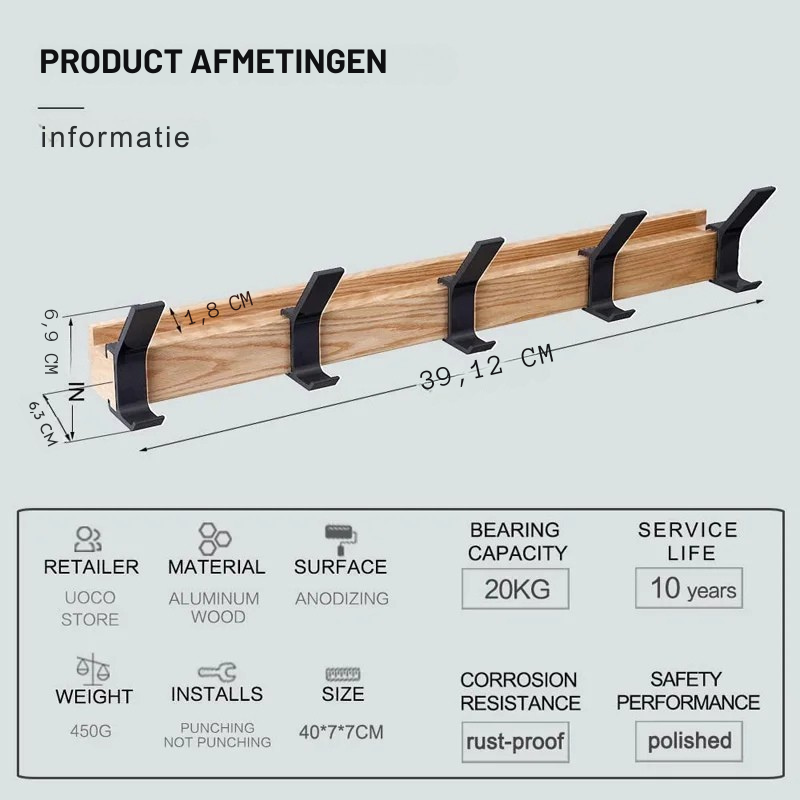 Wall Coat Rack | Scandinavian Black | Adjustable Hooks